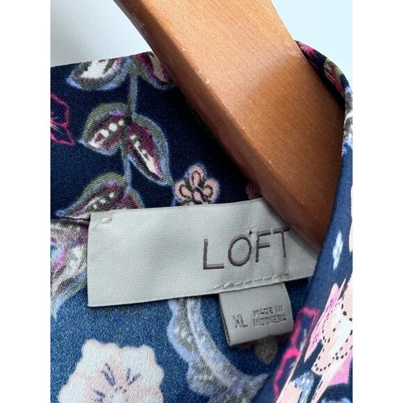 LOFT Bloom Twist Bubble Sleeve Blouse Short Sleeves size XL womens floral - Picture 3 of 11